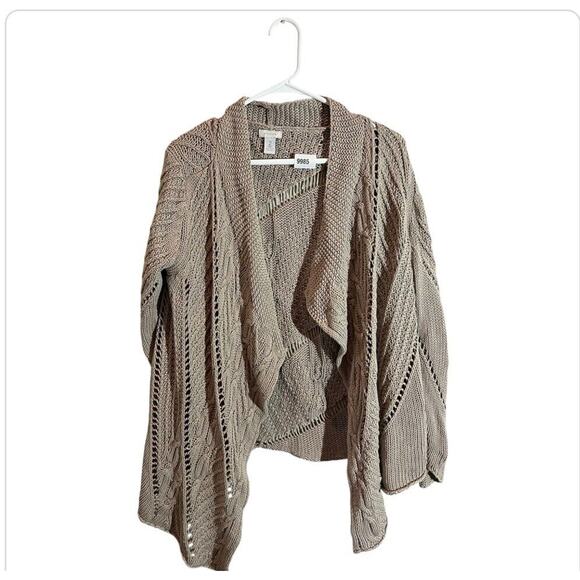 Chico's Oversized Knitted Open Front Cardigan Sweater Women's Size L Tan - Picture 1 of 5